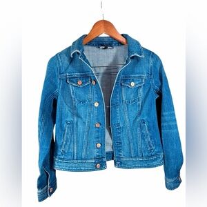 Talbots Petite Stretch Denim Jacket Blue Button Front Classic Medium Wash small